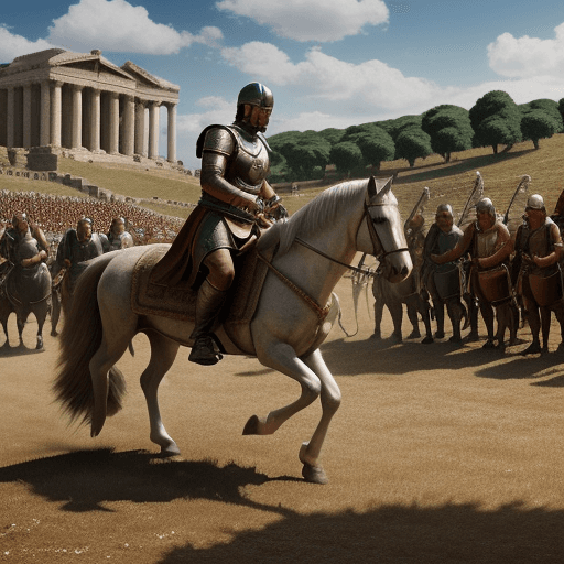 AI generated: Romans, many warriors, marching on horseback, realistic 4K cinematic graphics.