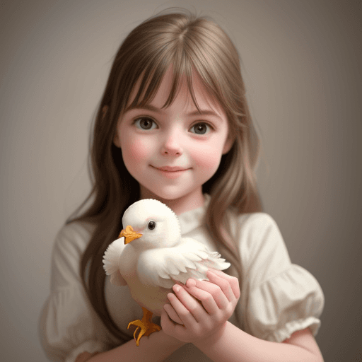 AI generated: Girl holding the cutest chick in the world