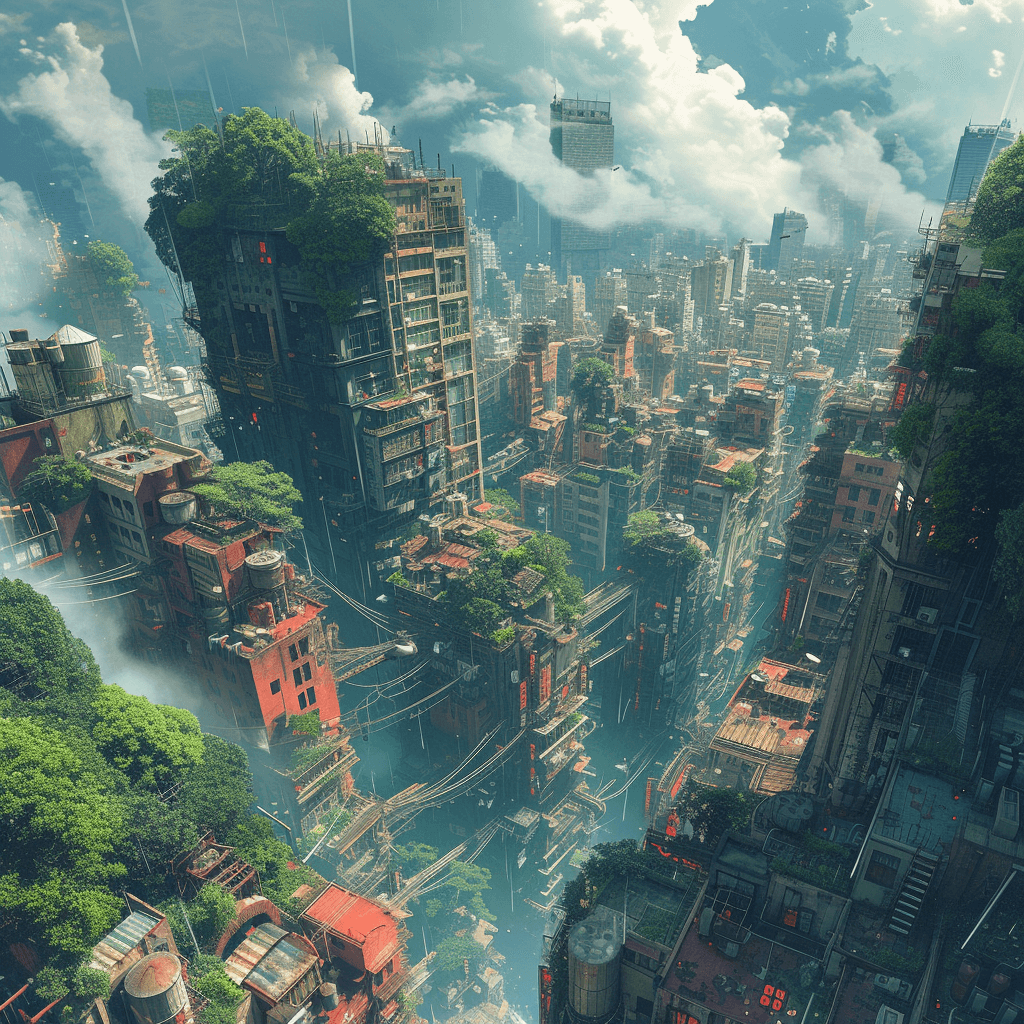 AI generated: Crumbling City, unreal engine, greg rutkowski, loish, rhads, beeple, makoto shinkai and lois van baa...