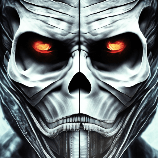 AI generated: Sub Zero from Mortal Kombat, skull face, cold white dull lifeless eyes, very scary character, close-...