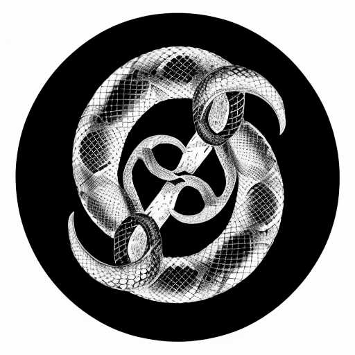 AI generated: black and white engraving of an ouroboros, uroboro, self-eating snake, circle, vintage, ink, white b...
