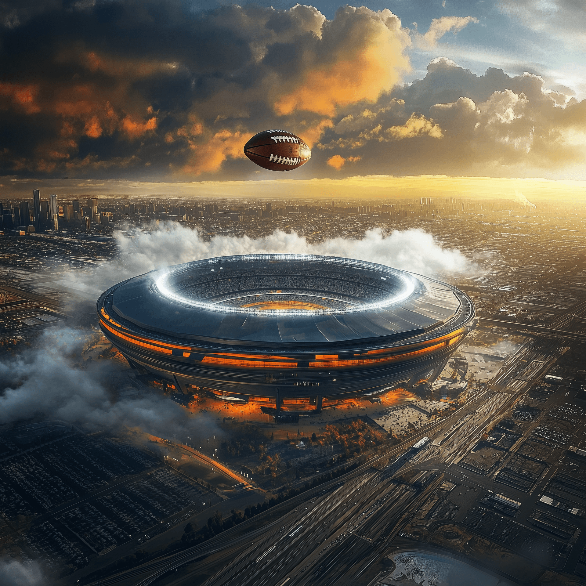 AI generated: NFL Stadium Hovering in the air