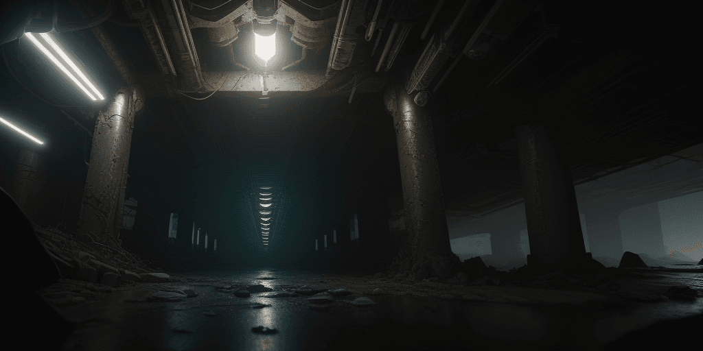 AI generated: Photo of an underground technologically old, dramatic light, cinematic lighting, battered, low angle...