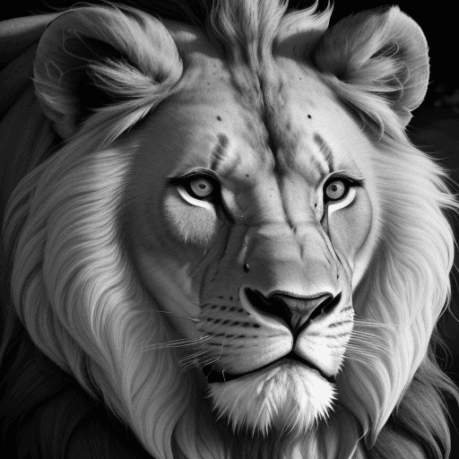 AI generated: Lions, beast, angry, strong expression face, close-up, head, glorius, black and white, rose flowers 