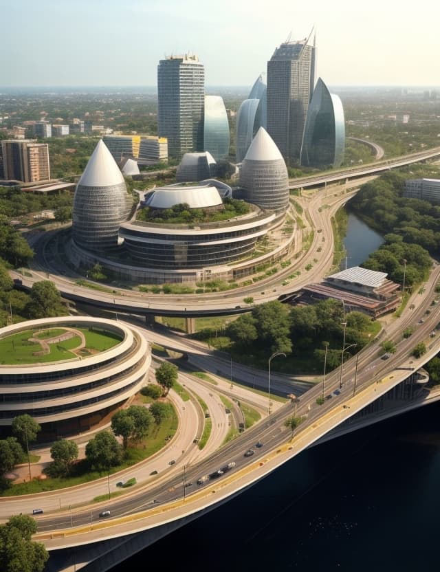AI generated: a beautiful modern urban city, with freeways, interchanges, beautiful hotels and skyscrapers, based ...