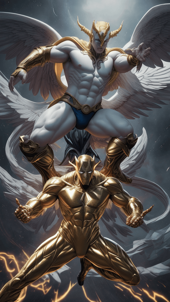 AI generated: 16k HDR, Marvel Entertainment Art by, Zauriel with your own complex creative twist in a complex figh...