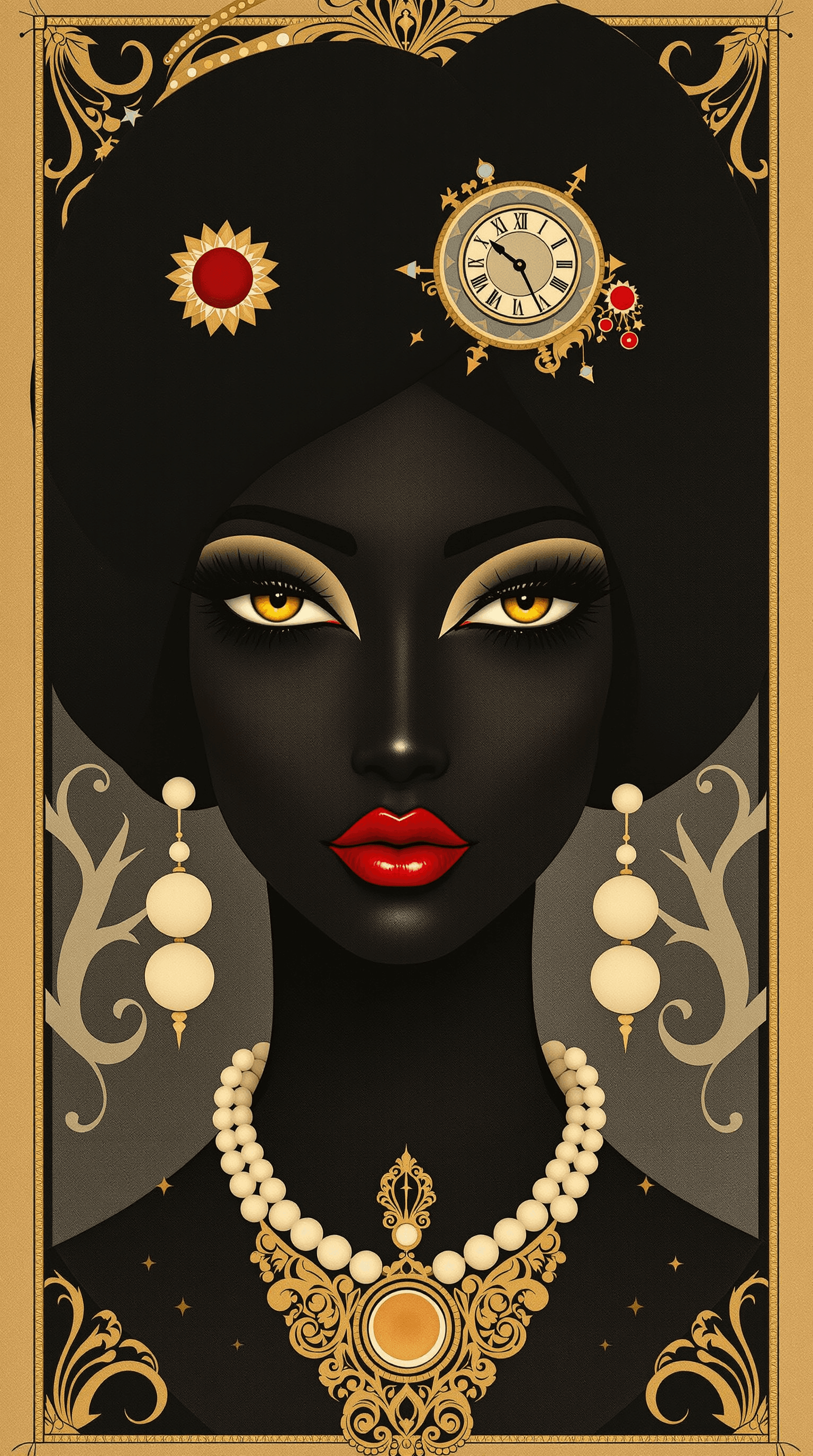 AI generated: black-woman-dark-skin-meschini-pochoir-pierrot-pierrette-woman-art-deco-original-1920s-postcard--sur...