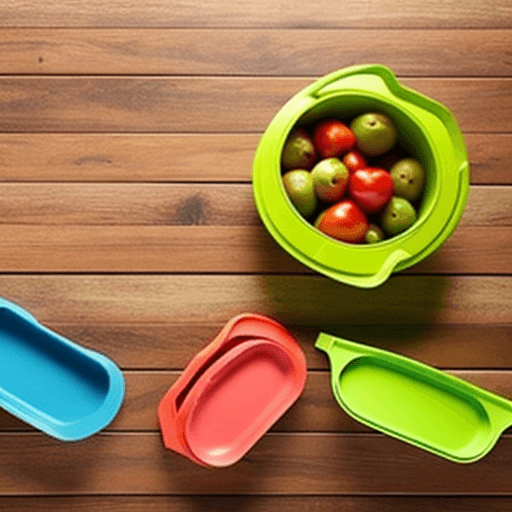 AI generated: tupperware bowls on wooden floor. 
