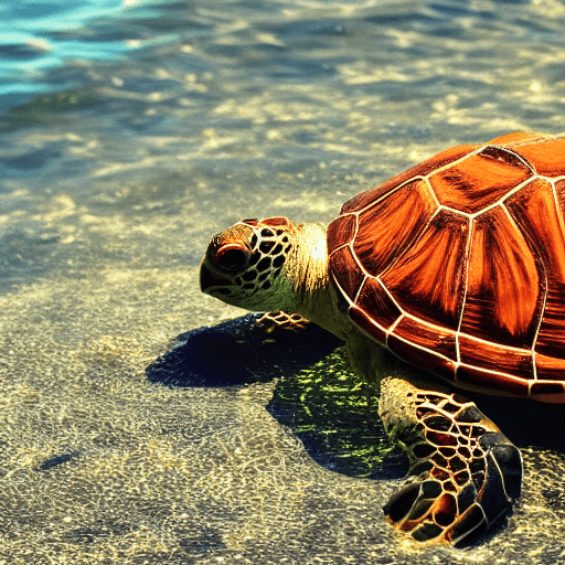 AI generated: orange turtle on the sea with the girl