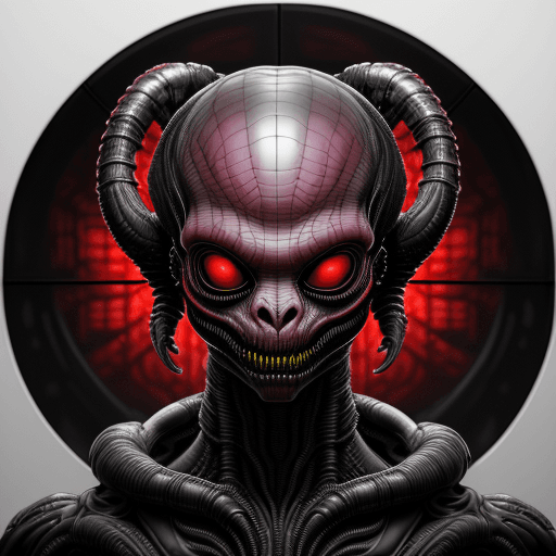 AI generated: a funky background in a complex bone frame a intimidating Xenomorph rfktrstyle 4d headshot looking a...