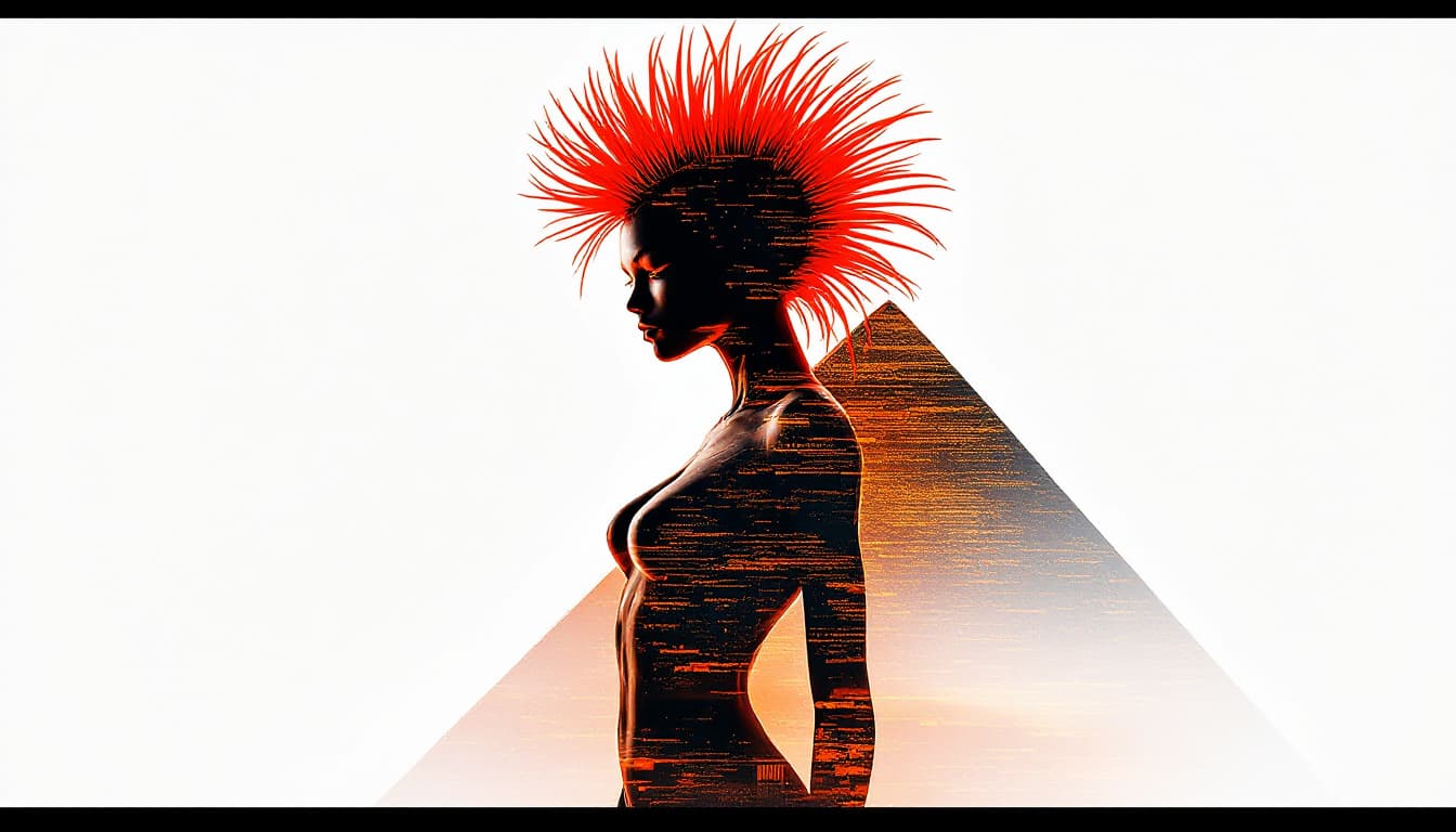 AI generated: Double Exposure illustration: A silhouette of a beautiful, slim and fit, stunning Alien obviously fe...