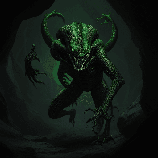 AI generated: Full body photo of a scary alien creature that looks like a lizard with venom coming out from its mo...
