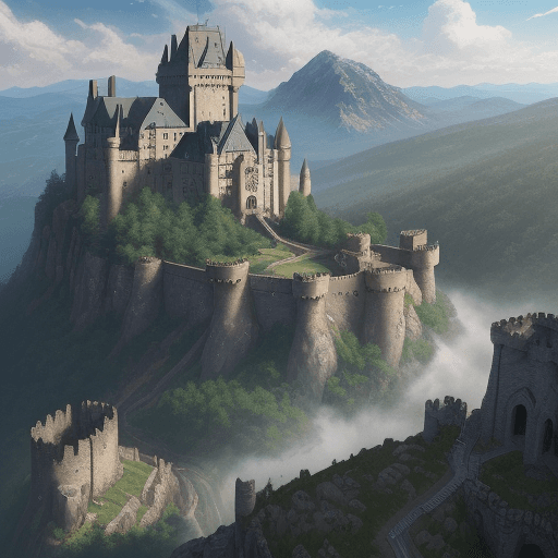 AI generated: in the style of WLOP, a valley, forests, mountains, castle ruins, medieval, fantasy, masterpiece, co...