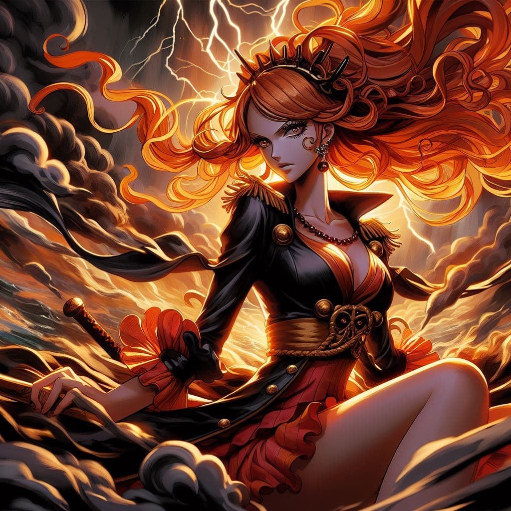 AI generated: Nami from One Piece, disney princess proportions, epic composition, dynamic angle, dynamic position,...