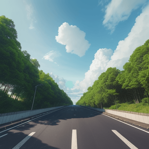AI generated: Hyper realistic go pro cam, road surrounded by city ​​environment and roads, clear and blue sky with...