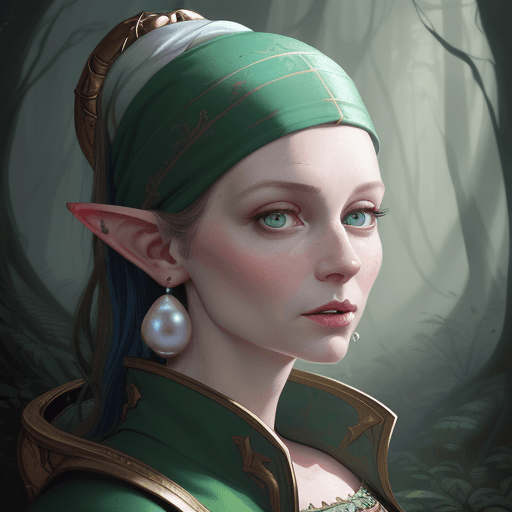 AI generated: A portrait of the painting man with a pearl earring, elf in the forest, detailed illustration, digit...