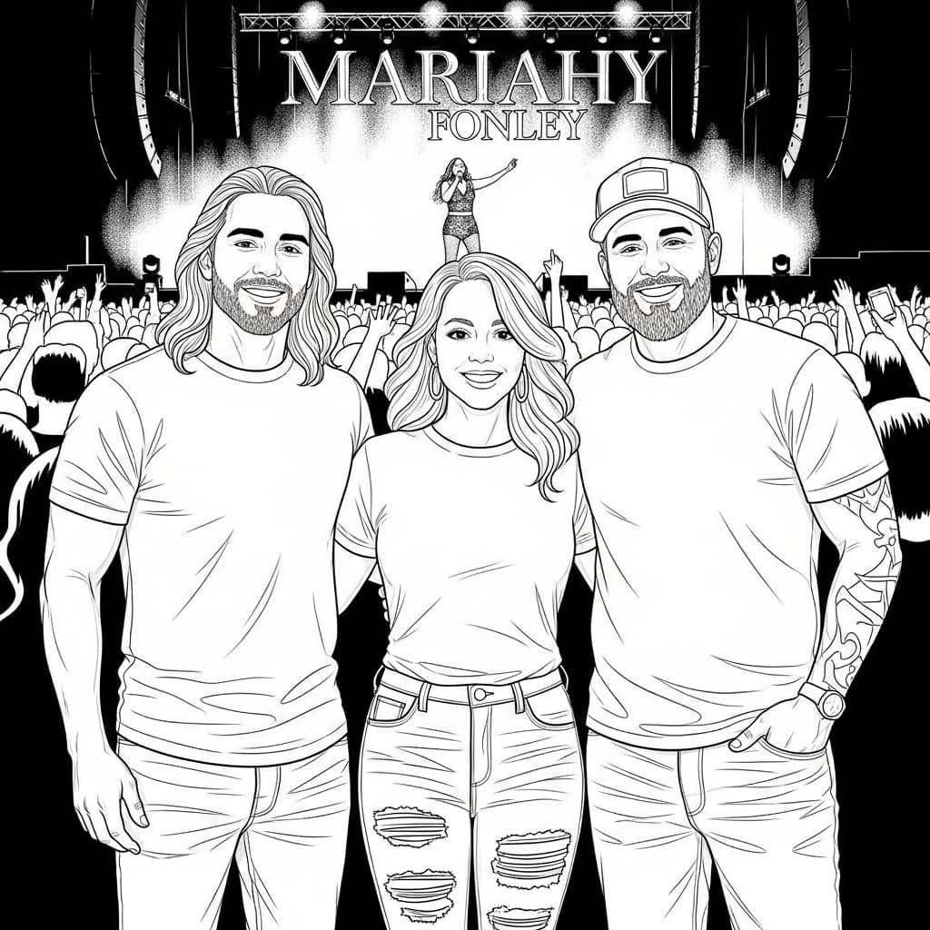 AI generated: Black-and-white, bold, line art, coloring in page, simple, detailed, sketch. 

Three friends at a ...