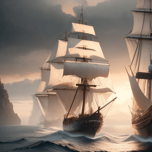 AI generated: Photo of a ultra realistic sailing ship, dramatic light, pale sunrise, cinematic lighting, battered,...