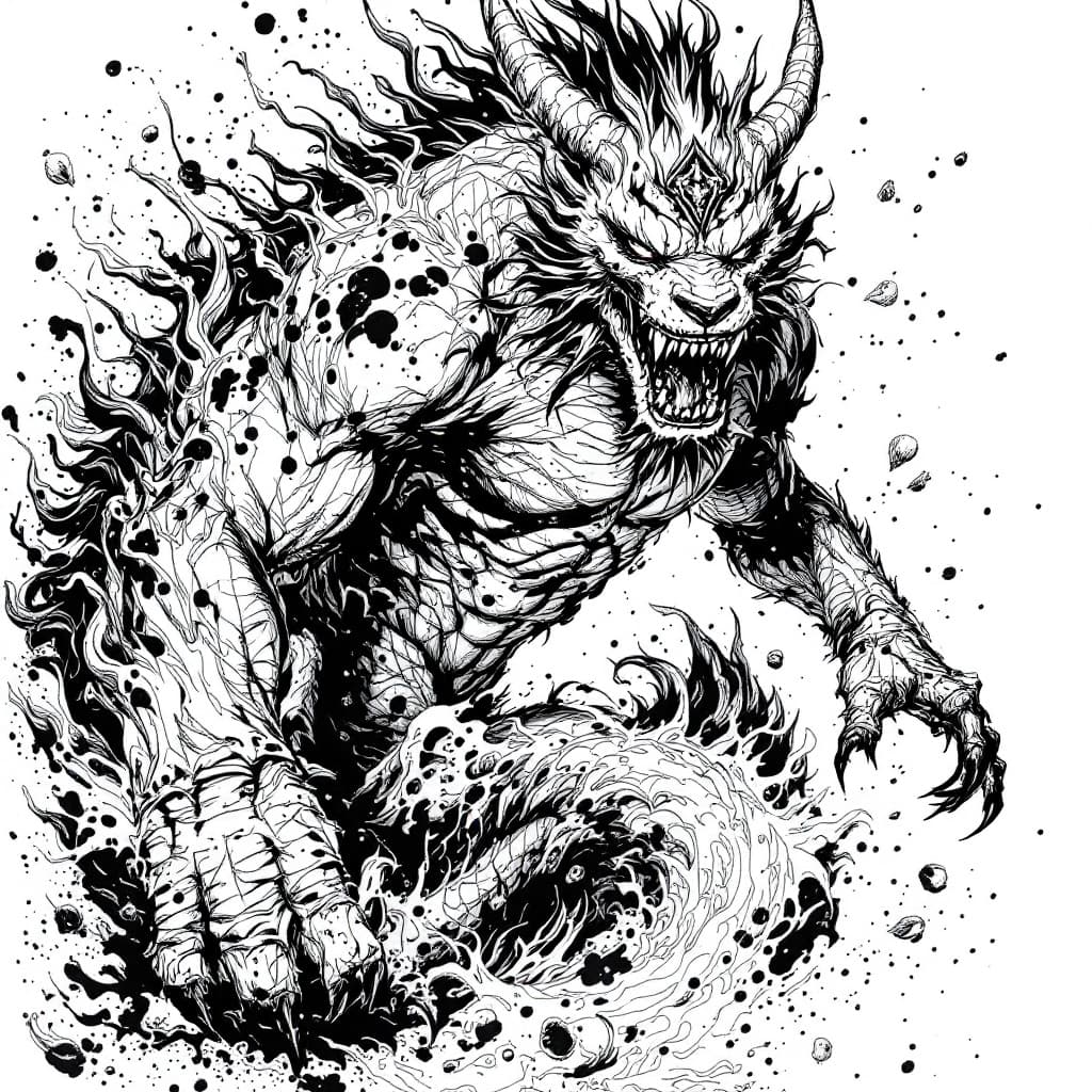 AI generated: pixiu,ferocious, detailed,full-body shots，ink style