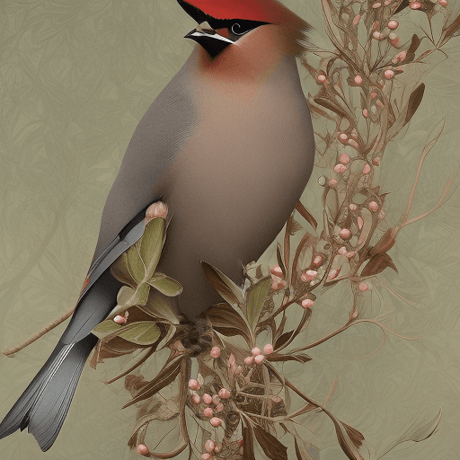 AI generated: ethereal Bohemian Waxwing bird, Bombycilla garrulus :: intricate details, ornate, detailed illustrat...