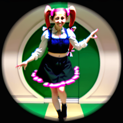 AI generated: Lady with pigtails dancing at the store