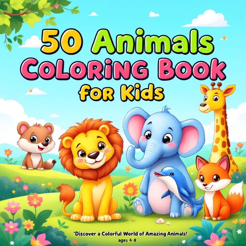 AI generated: A vibrant and engaging children's coloring book cover featuring a playful cartoon-style design. The ...