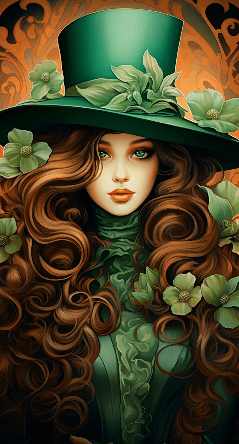 AI generated: An illustration of a woman wearing a hat and dress, in the style of jeremiah ketner, cybermysticstea...