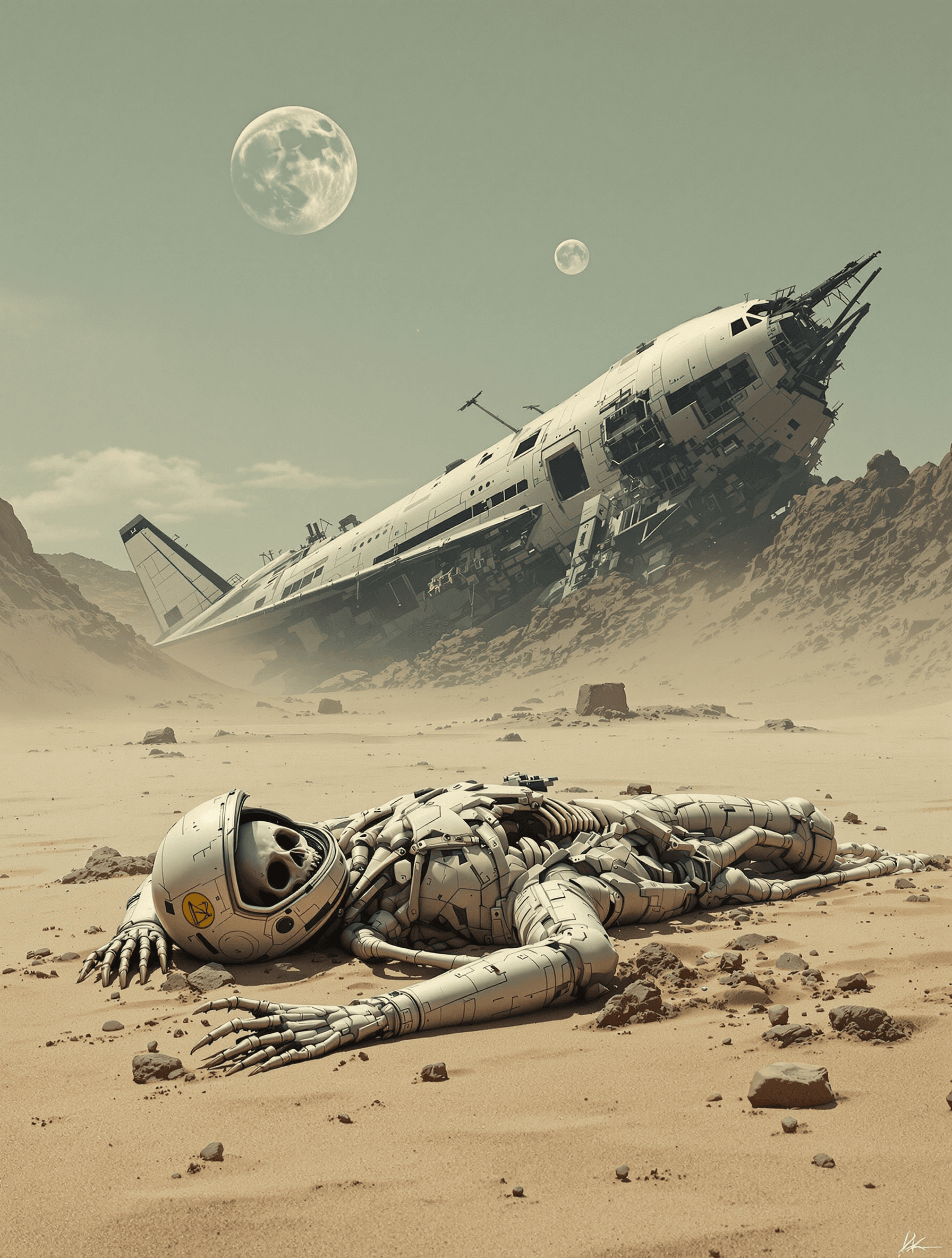 AI generated: A haunting and melancholic scene of a lost astronaut on a distant planet, evoking a profound sense o...