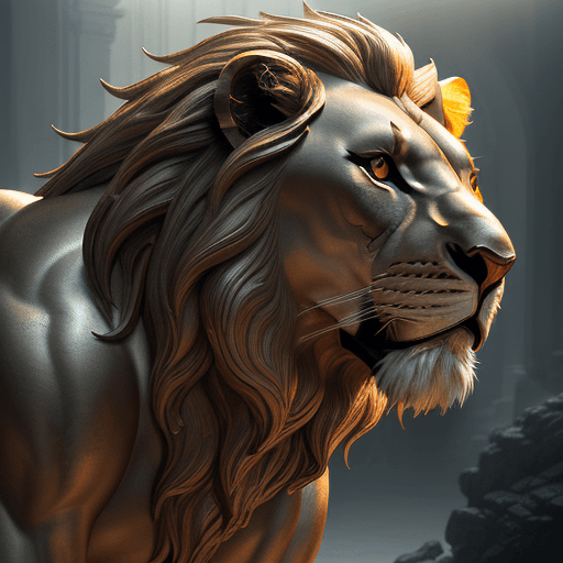 AI generated: Photo of a ultra realistic Discover the Magnificent Polish Metal Lion Sculpture in Baroque Style, dr...