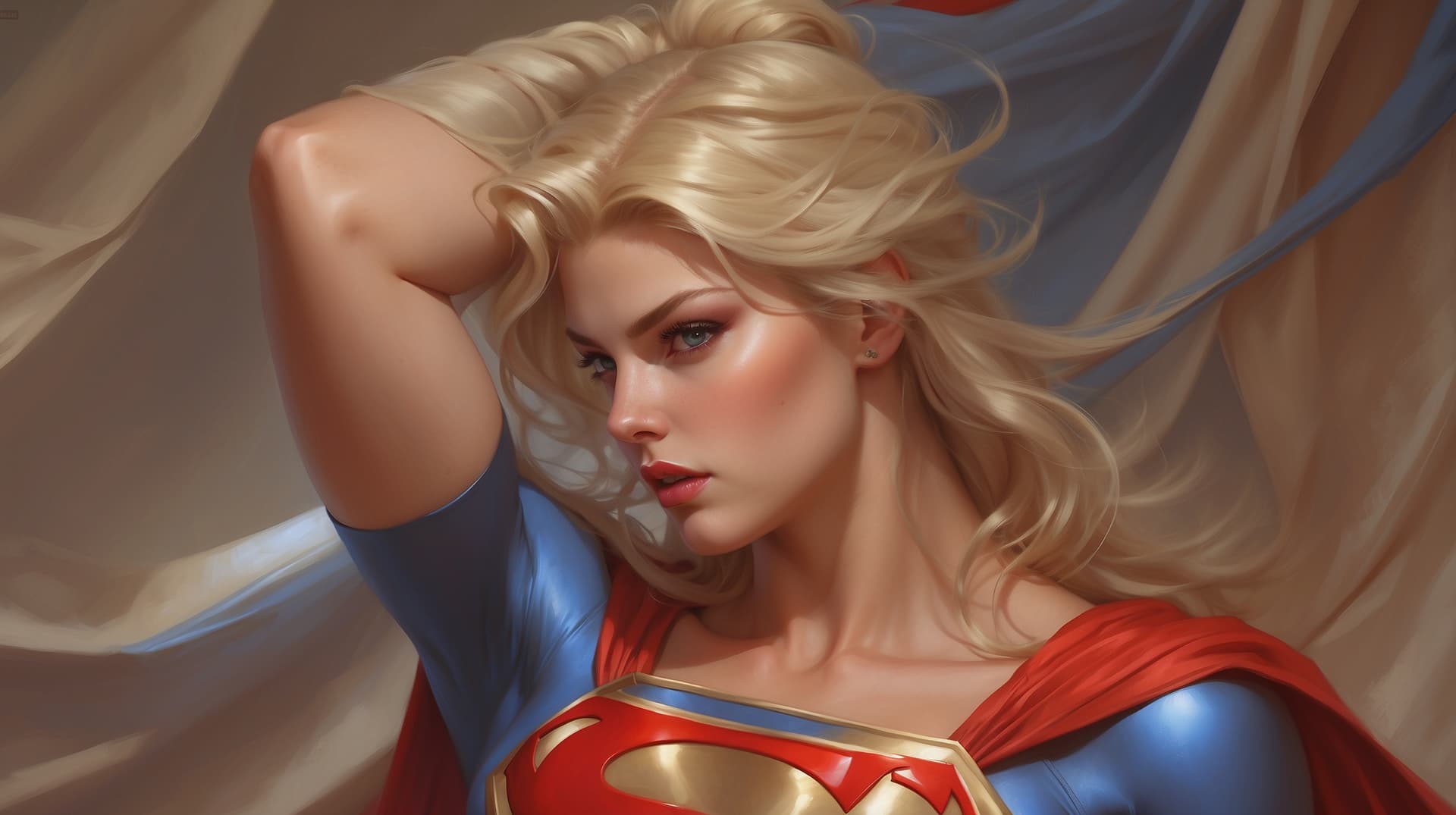 AI generated: muscled Supergirl as a ruggedly handsome heroine, intricate, elegant, highly detailed, centered, dig...