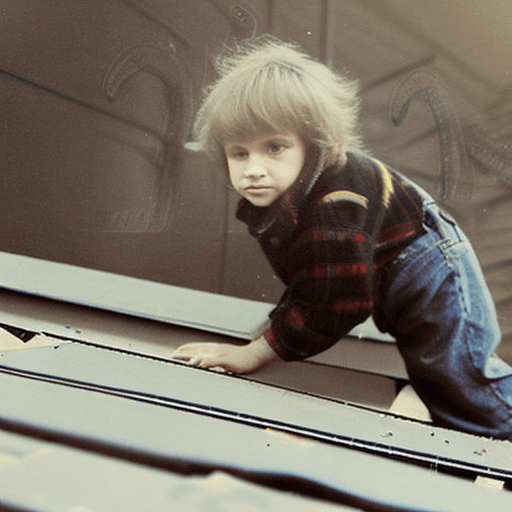 AI generated: He is a very cute boy, around 5 years old, with messy hair and wearing denim overalls, looking for s...