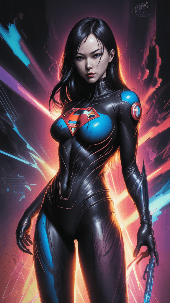 AI generated: Complex DC Comics Art by, Prominent eyes and perfect face, full body portrait, laser painted with vi...