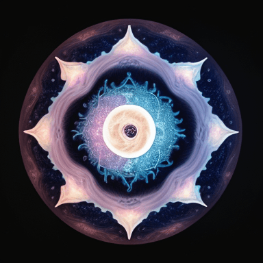 AI generated: tao yin yang fractal, psychedelic mood, astral figures, starry sky, extremely detailed, strong use o...