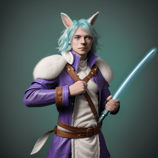 AI generated: male d&d harengon, female dnd rabbitfolk, female d&d anthro rabbit :: white fur with light blue tipp...