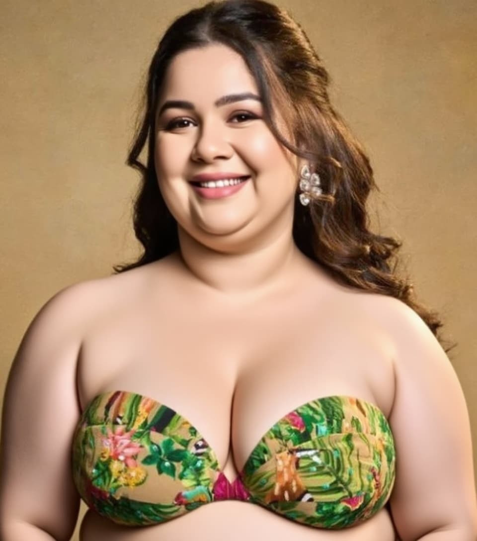 AI generated: Make this girl into a sexy Indian British super sexy woman plus size curvy back super sexy face full...