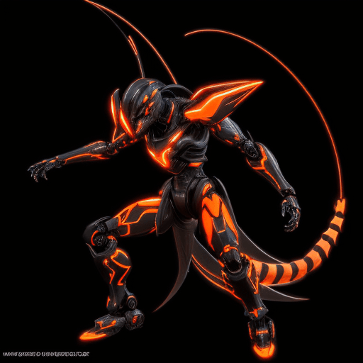 AI generated: 3d rendering, futuristic ninja robot, front view, upper-body, (full body)), neon glow with deep oran...