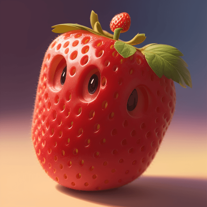 AI generated: A happy cartoon strawberry fruit, Pixar Style, perfect composition, 8k artistic photography, photore...