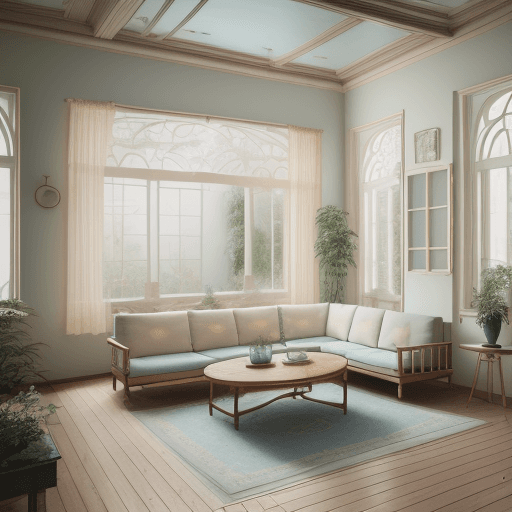 AI generated: High resolution photography interior design, dreamy sunken living room conversation pit, wooden floo...