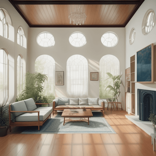 AI generated: business woman, High resolution photography interior design, dreamy sunken living room conversation ...