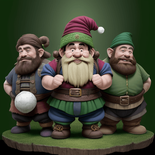 AI generated: A man, Lionel messi as a dwarf, fantasy, dwarf hat, green clothing, disney, happy, surrounded by a g...