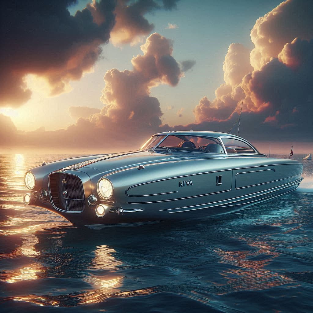AI generated: A Riva Aquarama speedboat, in the style of realistic hyper-detailed rendering, soft, dreamy scene, p...