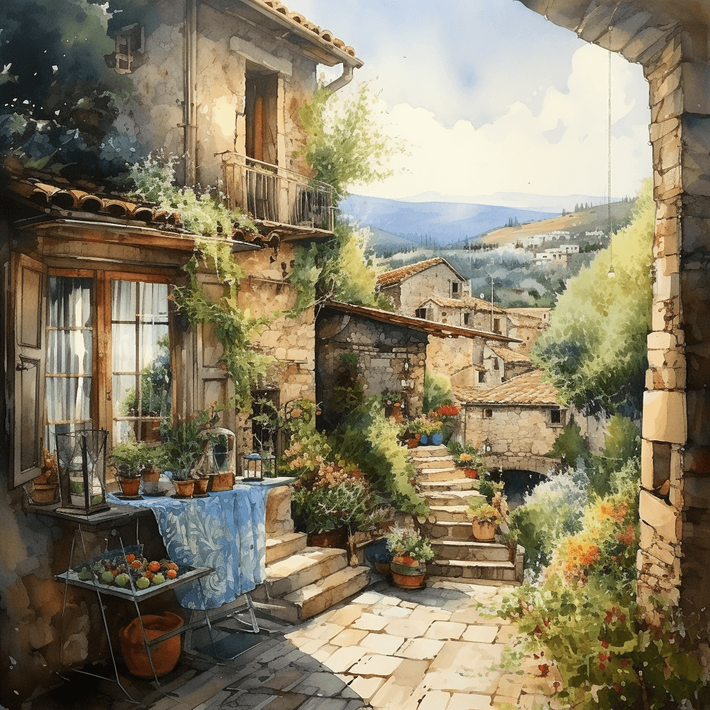 AI generated: raoul Giordan influenced art, Provence, Watercolor, trending on artstation, sharp focus, studio phot...