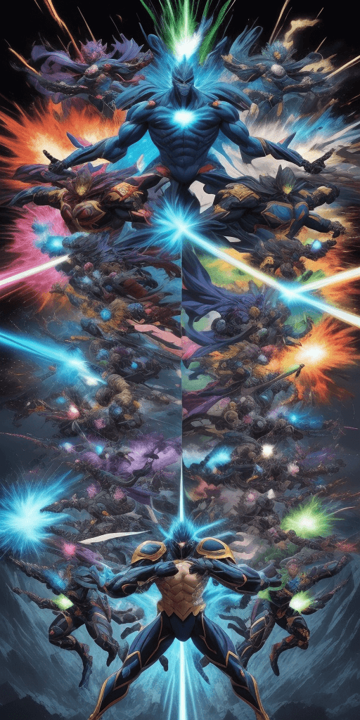 AI generated: (best quality,16k,4d,rfktrstyle:1.2),anime art at its best,explosive action,super beings,never seen ...