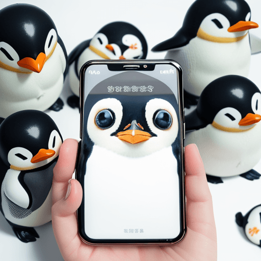 AI generated: cute anime style photo of a beautiful one cute penguin in the background of a large phone with open ...