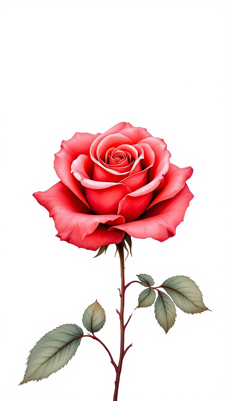 AI generated: red rose on an off-white background, in the style of watercolor illustrations --ar 1:2 --stylize 750
