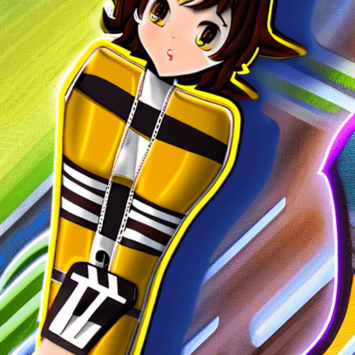 AI generated: absurdres, april o'neil, 1girl, short brown hair, black eyes, upper body, yellow jumpsuit, sleeves r...