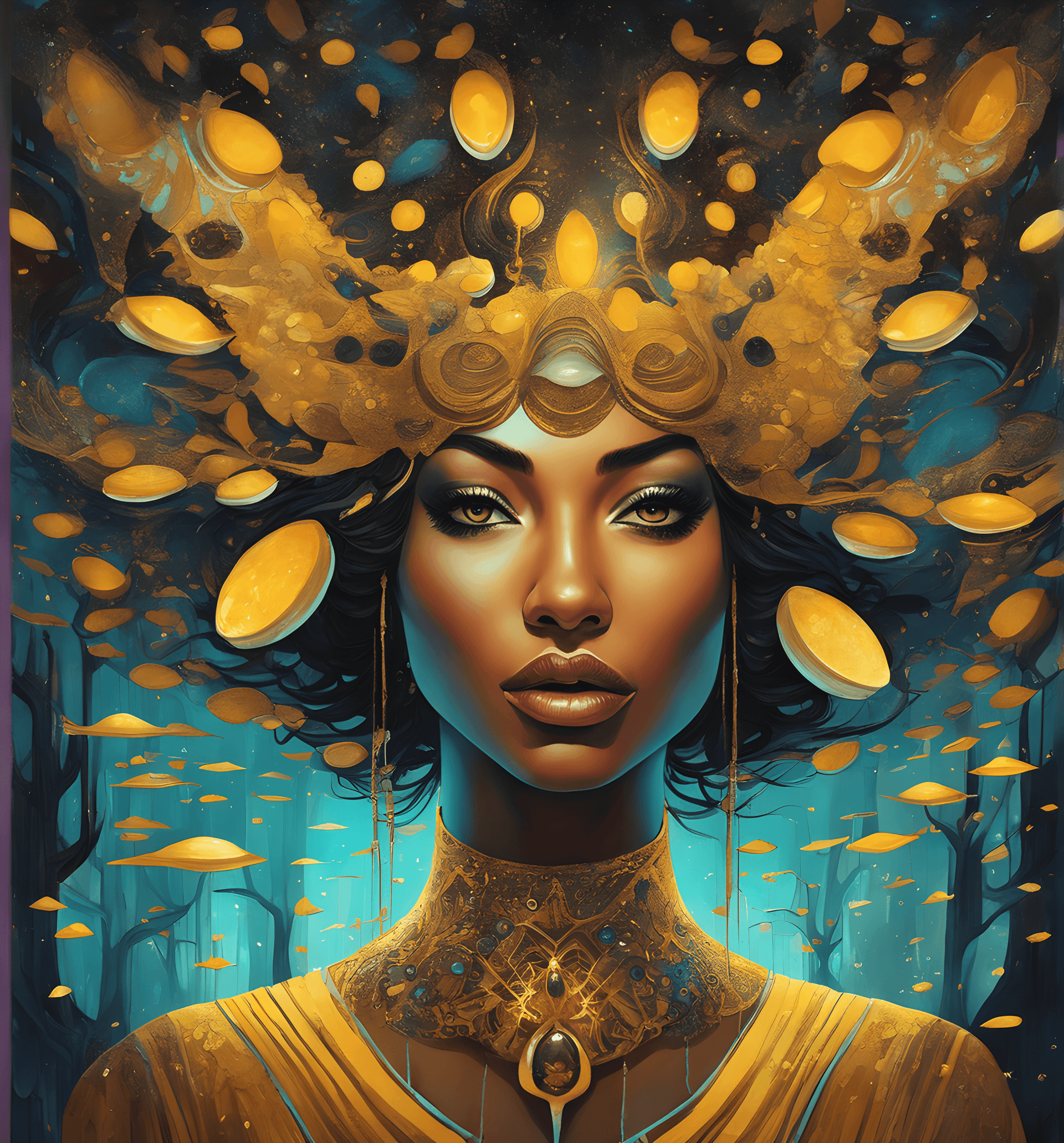 AI generated: a painting of a woman with an evil look on her face, by Cyril Rolando, tumblr, psychedelic art, gala...