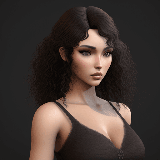 AI generated: a model with curly black hair, in the style of daz3d, close-up, hazy, wavy, brown, tondo, ferrania p...