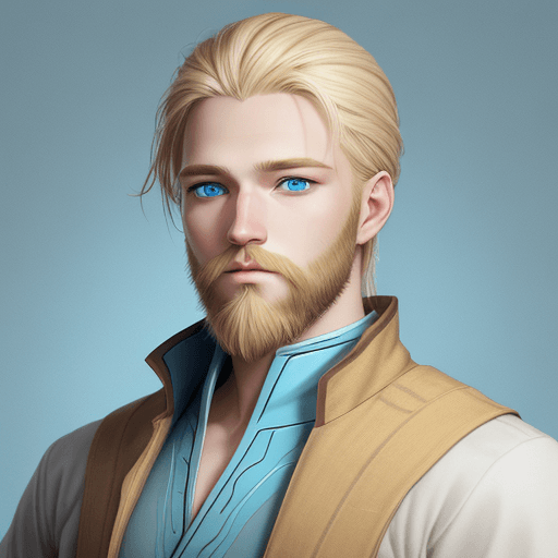 AI generated: an avatar of a male with blond hair, beard and light blue eyes
