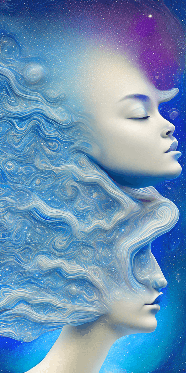 AI generated: a woman's head with a space inspired texture and hazy blue background, in the style of fractalism, t...